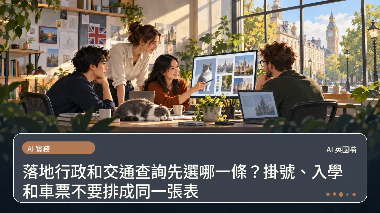 落地行政和交通查詢先選哪一條？掛號、入學和車票不要排成同一張表主題插畫