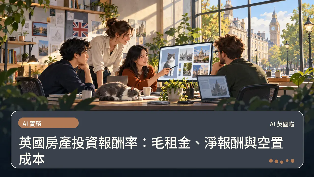 英國房產投資報酬率：毛租金、淨報酬與空置成本主題插畫