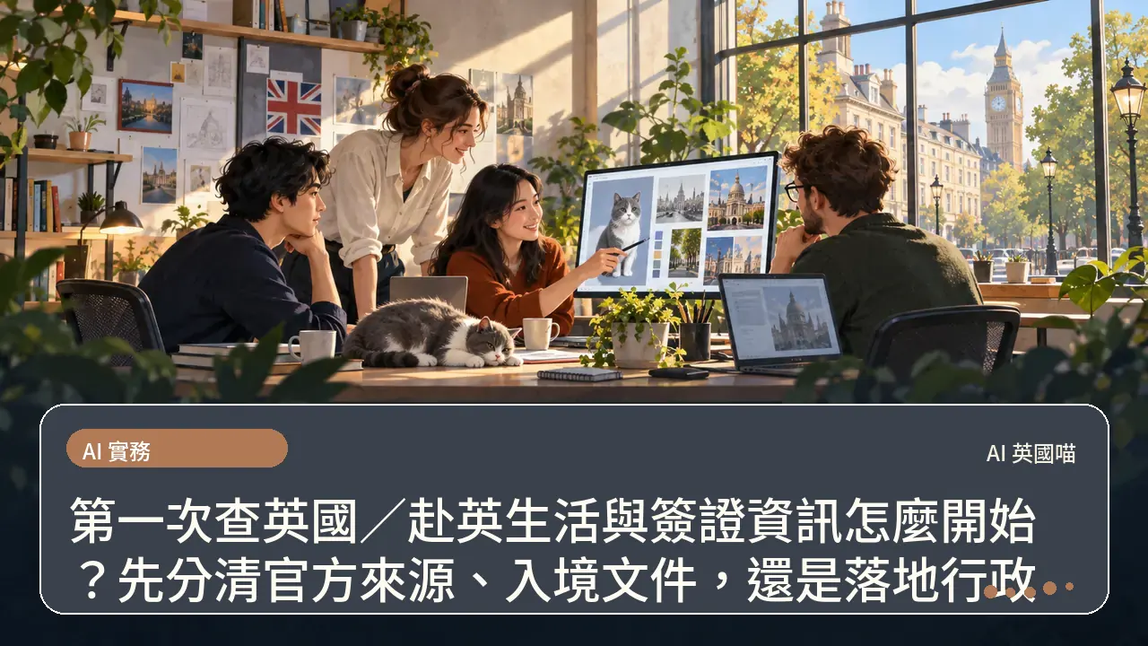 第一次查英國/赴英生活與簽證資訊怎麼開始?先分清官方來源、入境文件,還是落地行政主題插畫