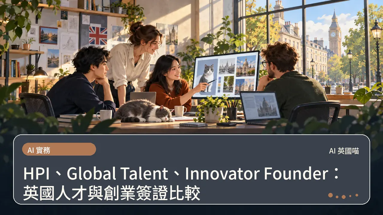 HPI、Global Talent、Innovator Founder：英國人才與創業簽證比較主題插畫