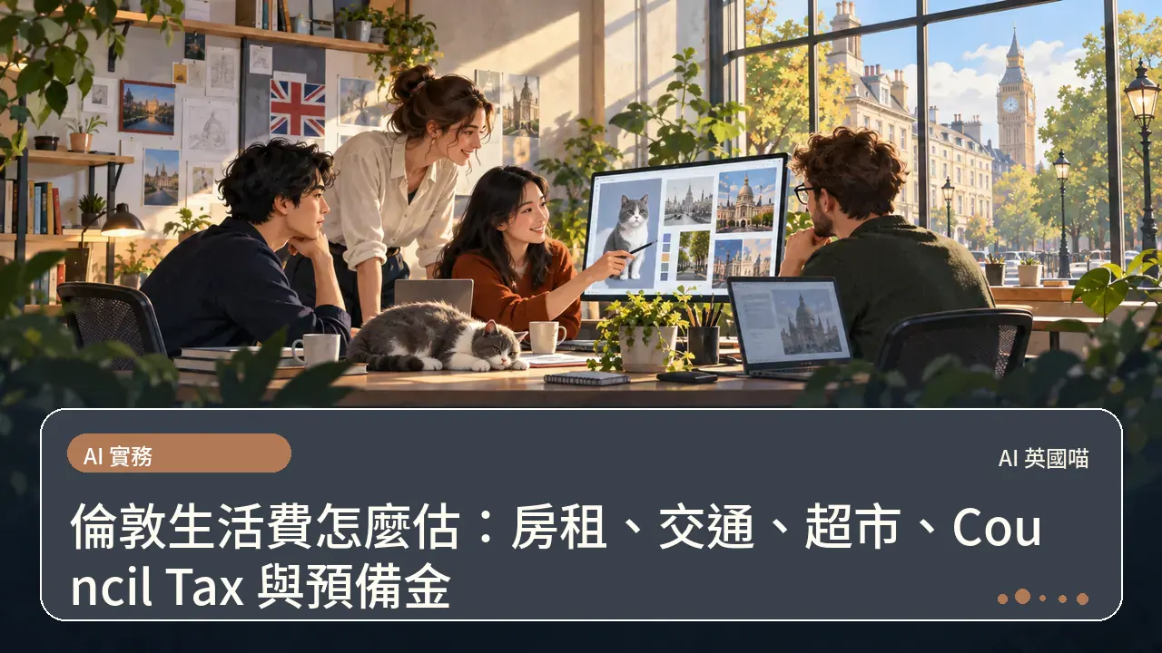 倫敦生活費怎麼估：房租、交通、超市、Council Tax 與預備金主題插畫