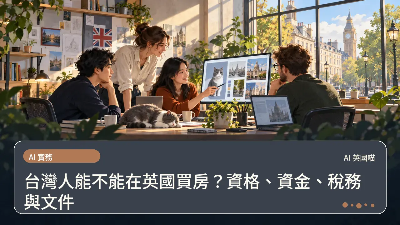 台灣人能不能在英國買房？資格、資金、稅務與文件主題插畫