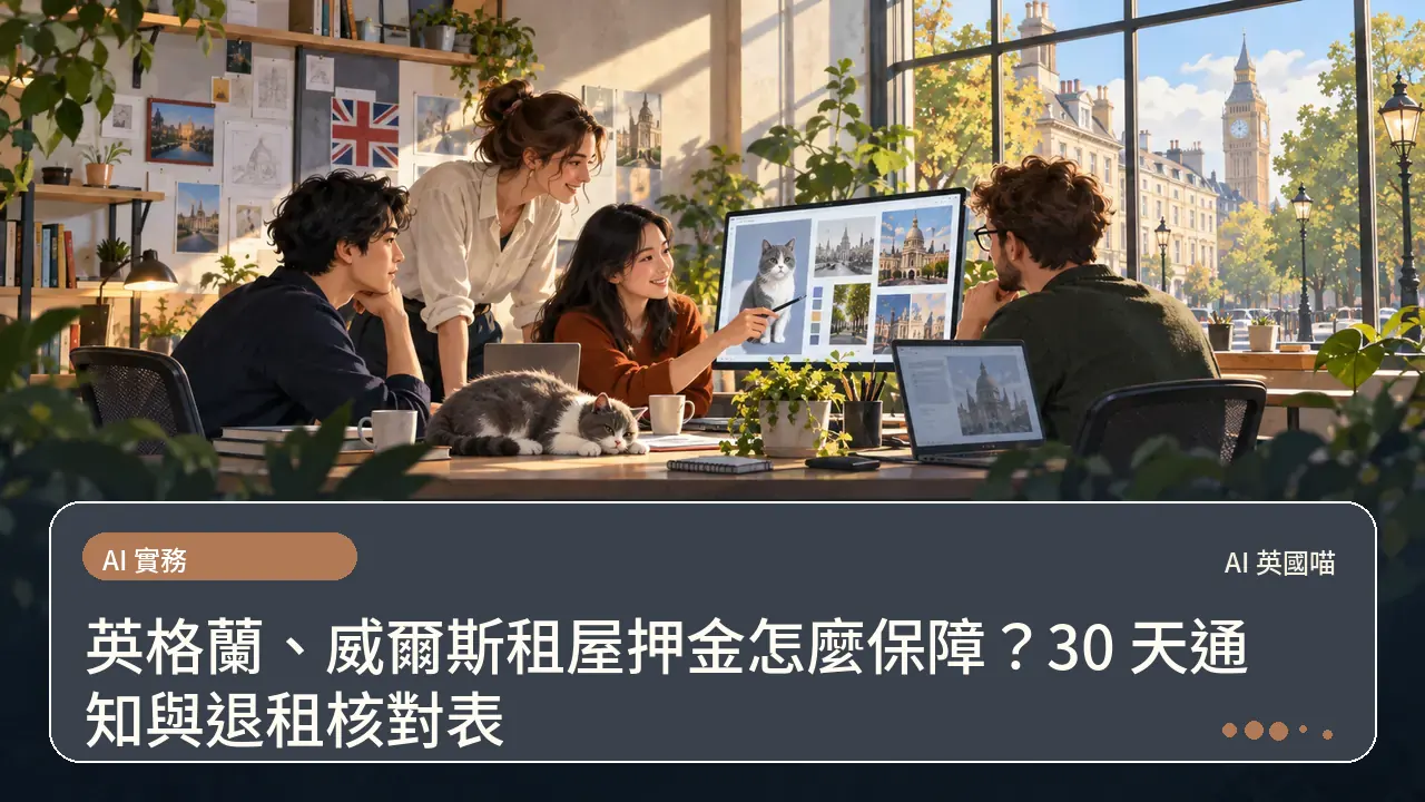 英格蘭、威爾斯租屋押金怎麼保障？30 天通知與退租核對表主題插畫