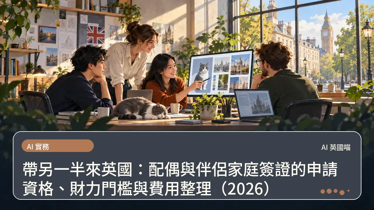 帶另一半來英國：配偶與伴侶家庭簽證的申請資格、財力門檻與費用整理（2026）主題插畫