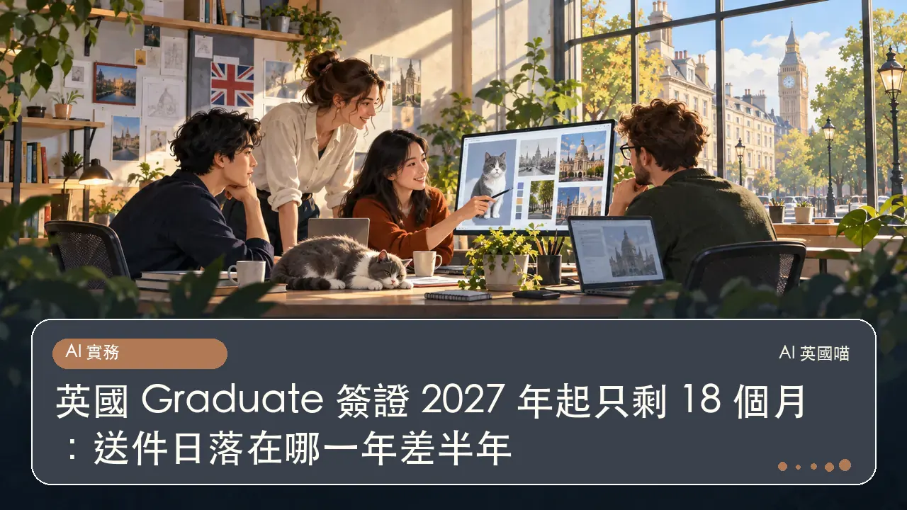 英國 Graduate 簽證 2027 年起只剩 18 個月:送件日落在哪一年差半年主題插畫