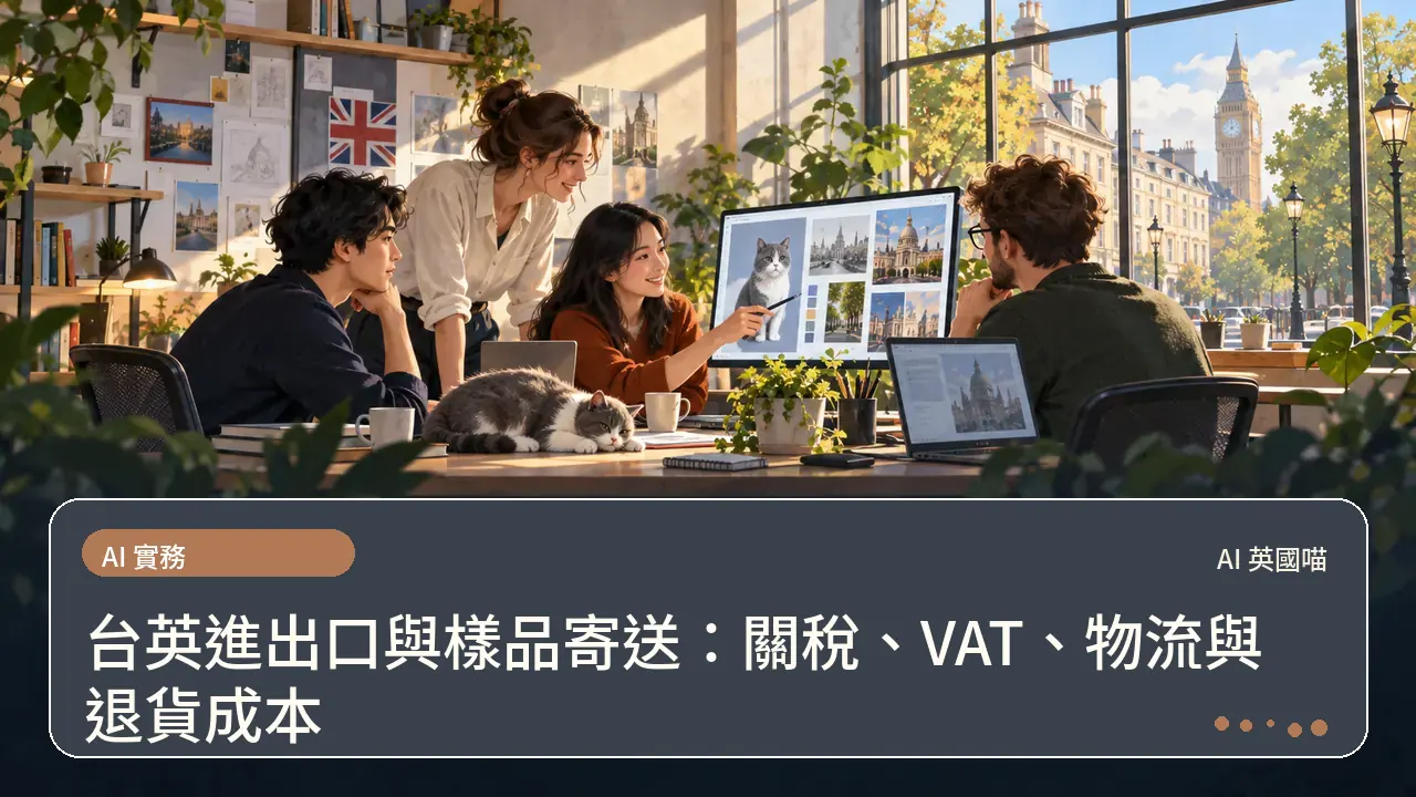 台英進出口與樣品寄送：關稅、VAT、物流與退貨成本主題插畫