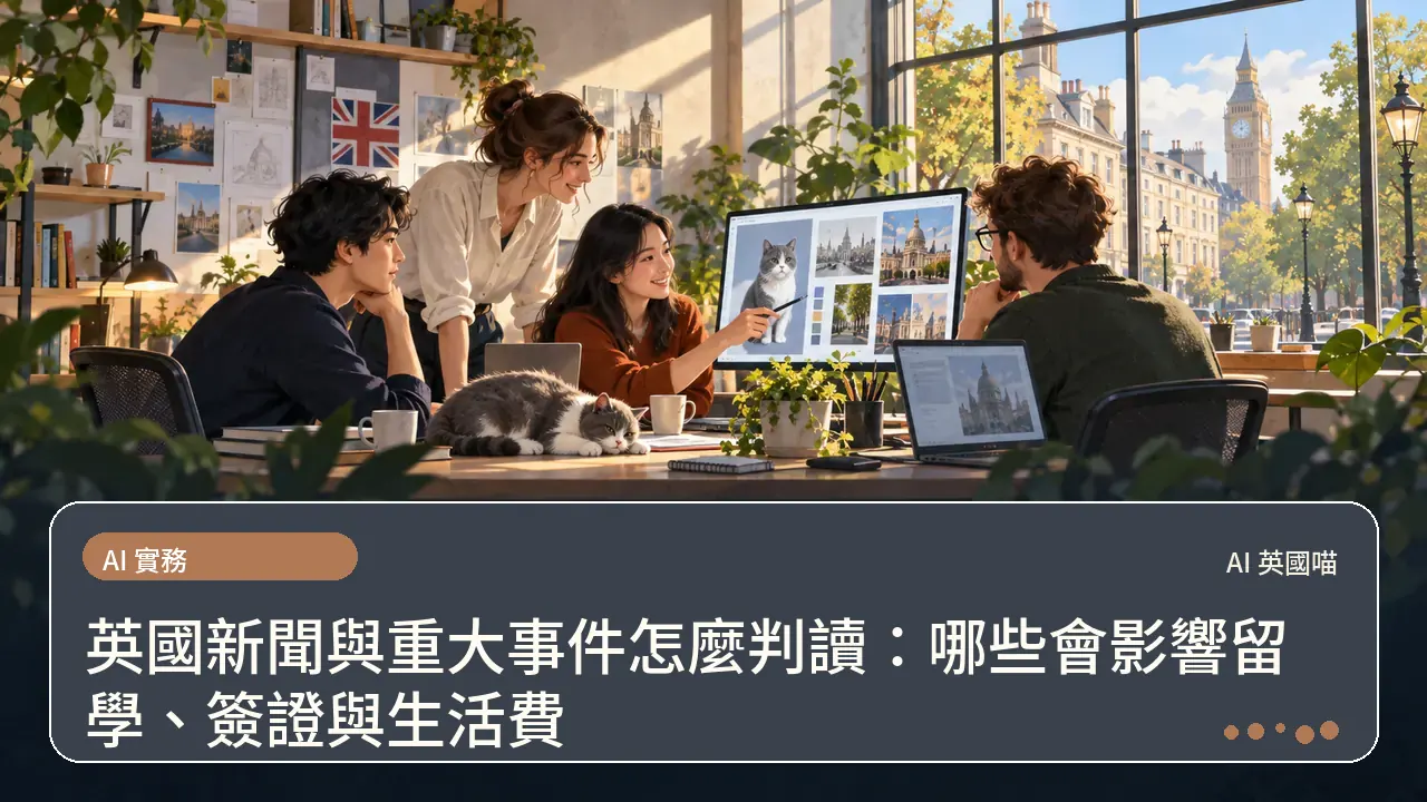 英國新聞與重大事件怎麼判讀：哪些會影響留學、簽證與生活費主題插畫