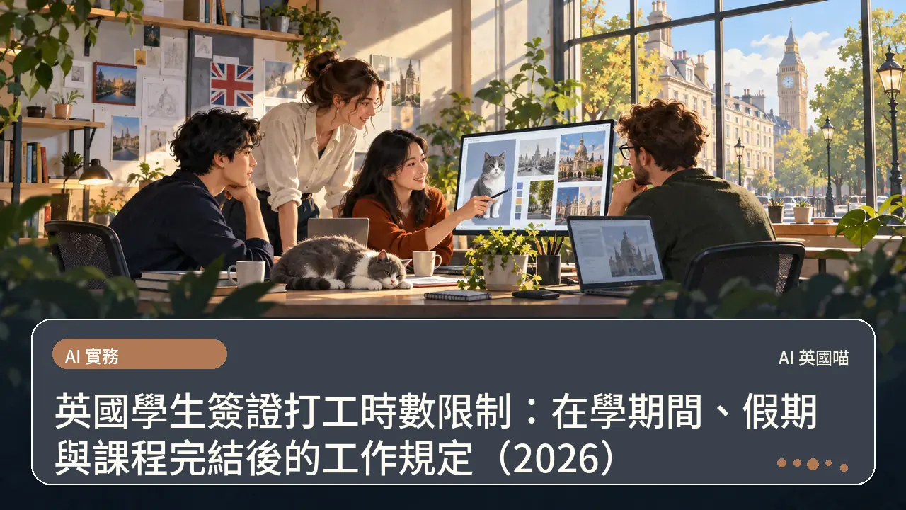 英國學生簽證打工時數限制:在學期間、假期與課程完結後的工作規定(2026)主題插畫