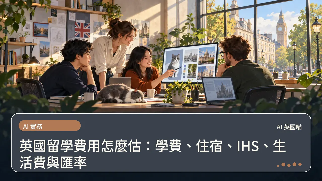 英國留學費用怎麼估：學費、住宿、IHS、生活費與匯率主題插畫