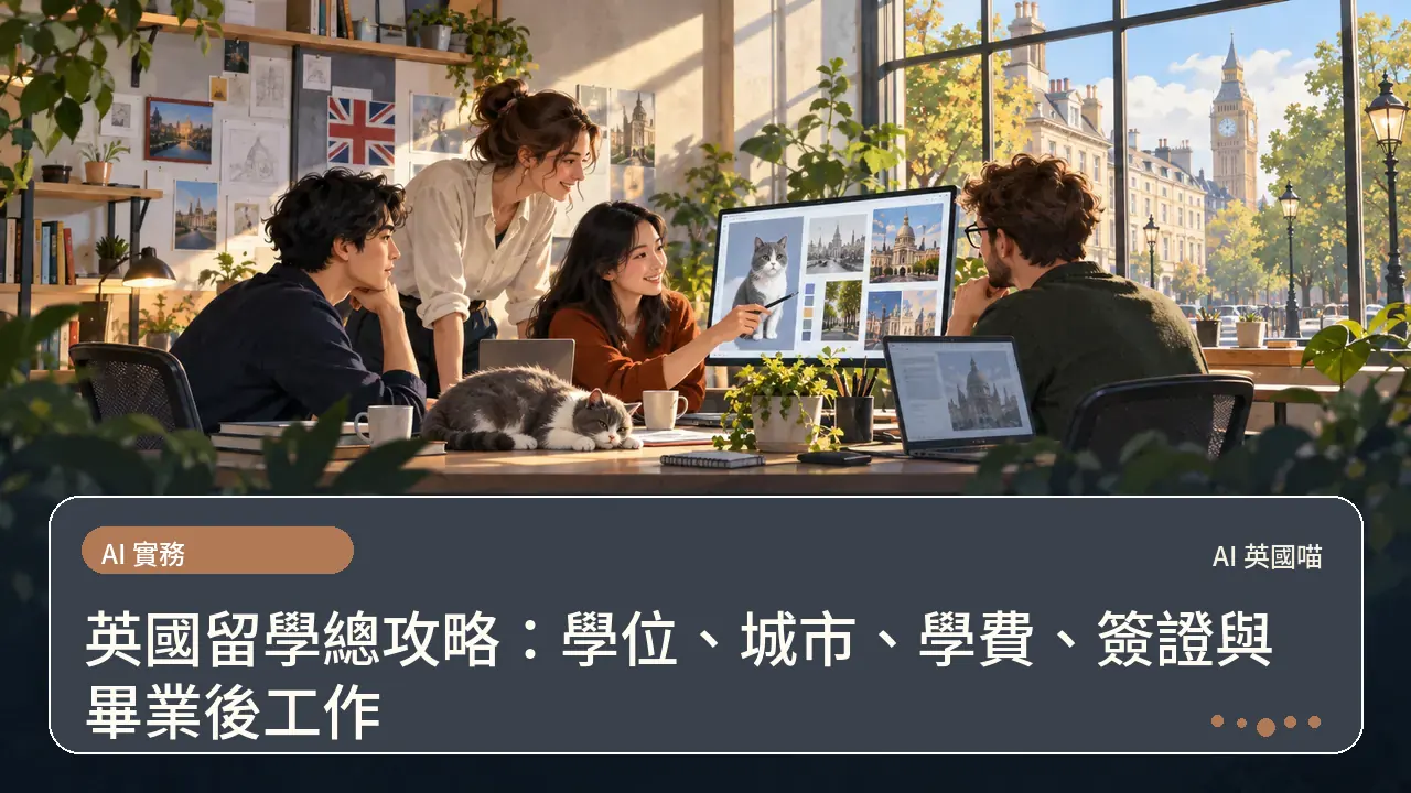 英國留學總攻略：學位、城市、學費、簽證與畢業後工作主題插畫