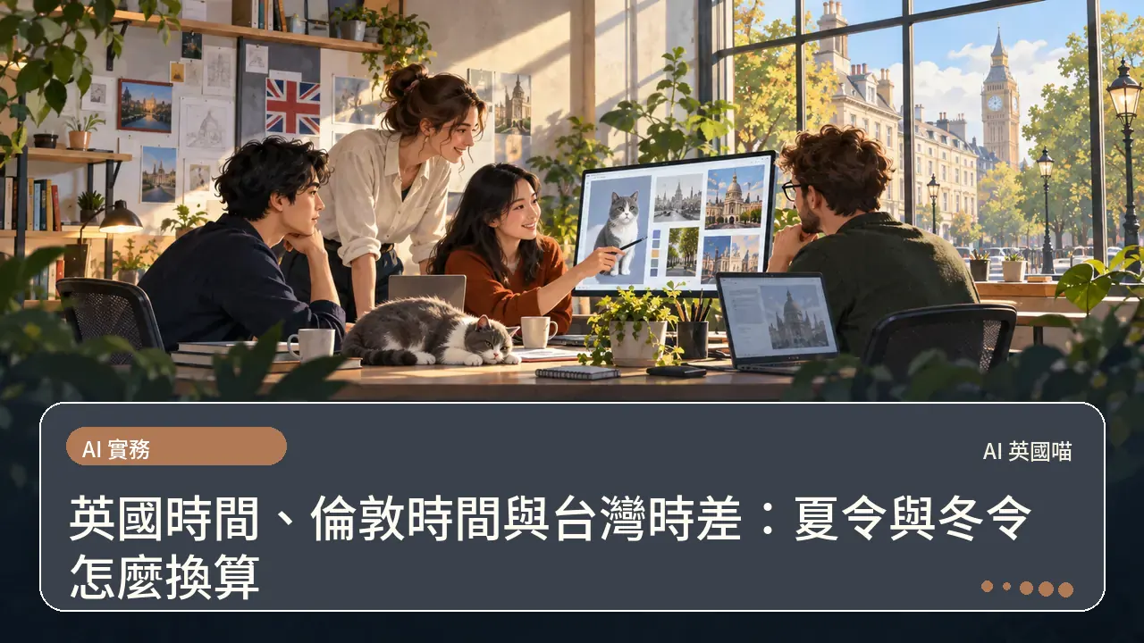 英國時間、倫敦時間與台灣時差：夏令與冬令怎麼換算主題插畫
